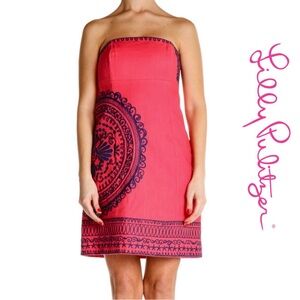 🆕 {Lilly Pulitzer} ‘Bowen’ Strapless Embroidered Mini Dress in Coral + Blue